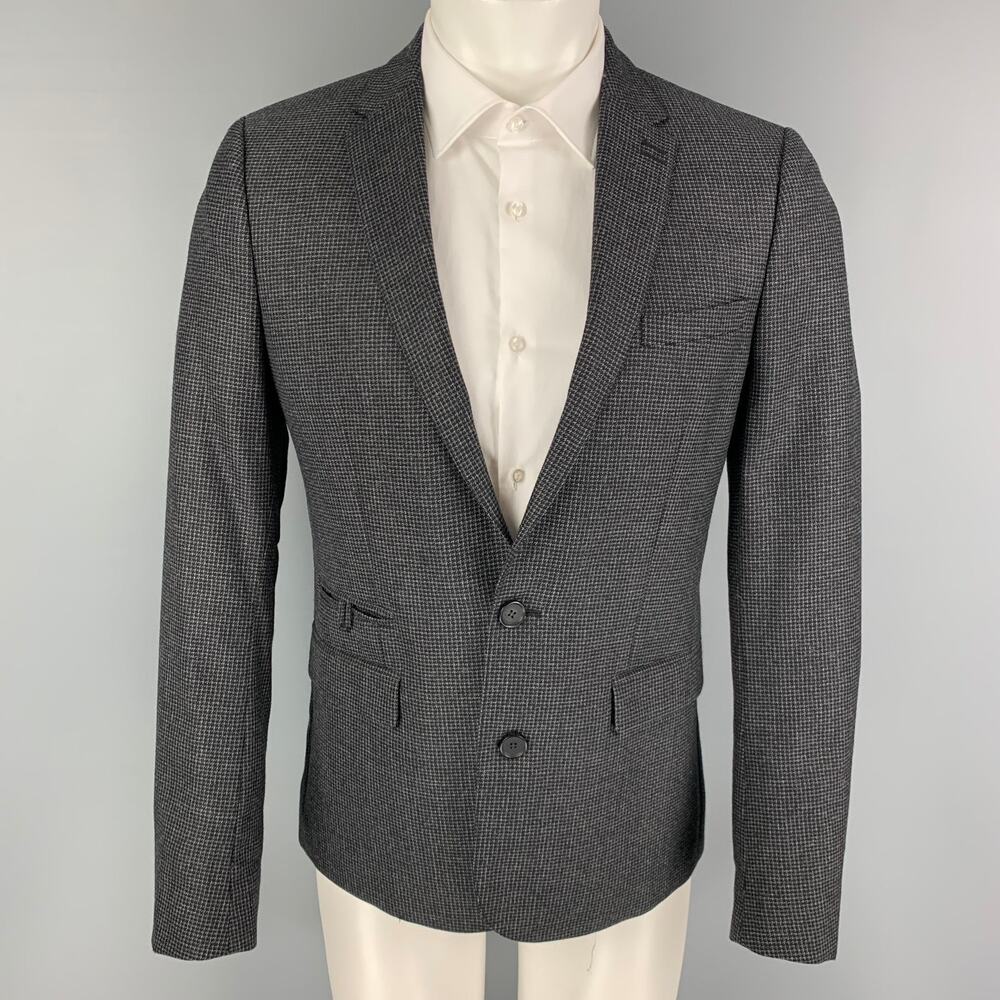 THE KOOPLES Size 36 Charcoal Grey Grid Wool Notch Lapel Sport Coat